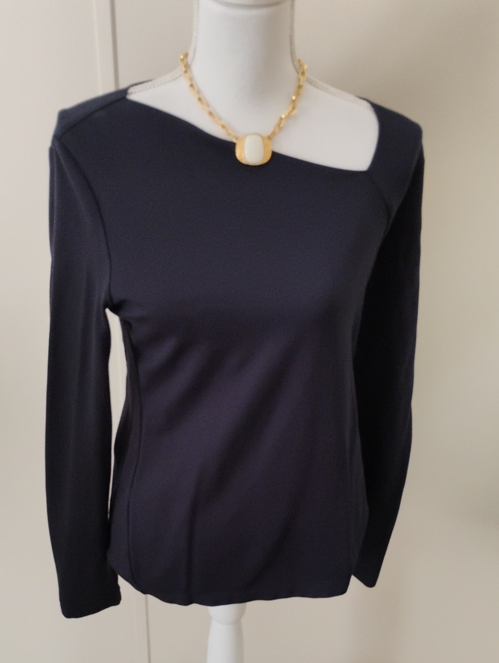 CAbi Navy Long-Sleeve Top with Asymmetric Cutout